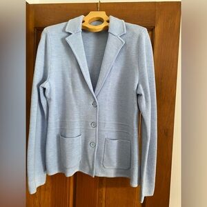Talbots dressy collared cardigan, merino wool sweater, size M, light blue